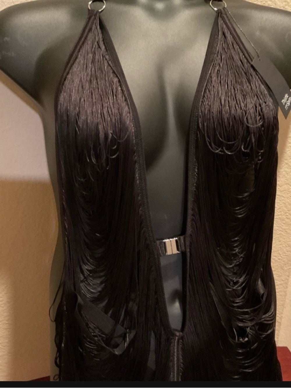 Thistle and Spire Black Fringe Halter Chemise